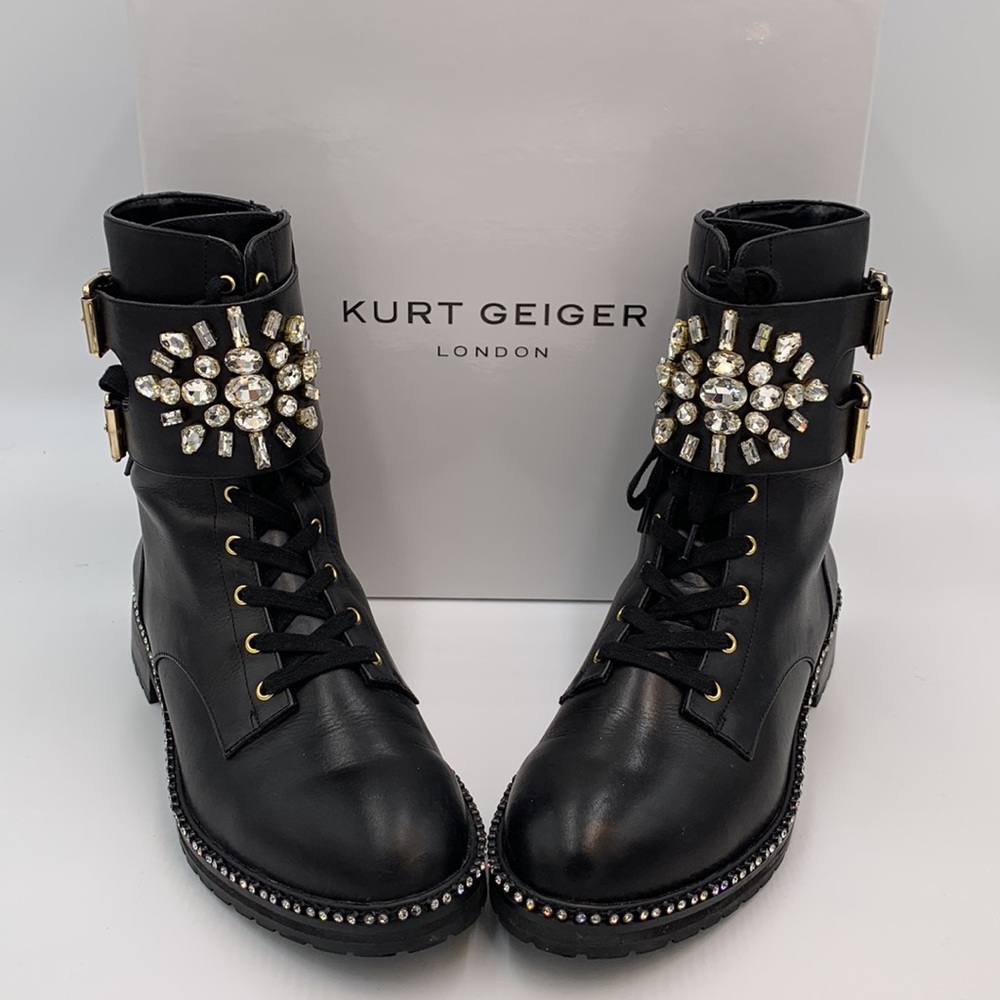 Kurt Geiger Women’s Stoop Embellished Combat Boots Size 10